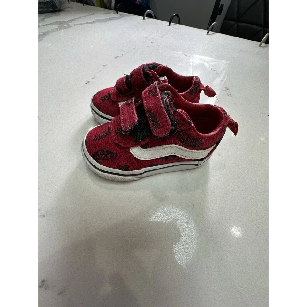 Vans Toddler Size 3 toddler Sneakers, Red With Black Vans  Logo Adjustable (0070